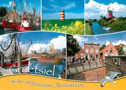 73182998 Greetsiel Fischkutter Hafen Leuchtturm Kanal Windmuehle Bruecke Moewe G - Krummhoern