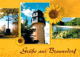 73180529 Braunsdorf Lichtenwalde Kreuz Turm Landschaftspanorama Sonnenblume Brau - Niederwiesa