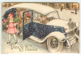 N°12341 - Hannes Petersen - Vive Saint-Nicolas - Enfants Sortant D'une Voiture Sous La Neige - Saint-Nicholas Day