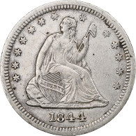 États-Unis, Quarter, Seated Liberty Quarter, 1844, New Orleans, Argent, TTB - 1838-1891: Seated Liberty (Liberté Assise)