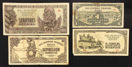 JAPAN Giappone Dai Nippon Teikoku Seihu Indonesia 4 Banconote 1 5 10 100 Roepiah LOTTO 498 - Japan