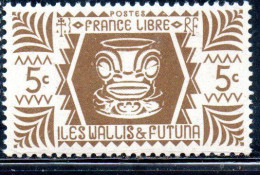 WALLIS AND FUTUNA ISLANDS 1944 FRANCE LIBRE IVI POO BONE CARVING IN TIKI DESIGN 5c MNH - Neufs