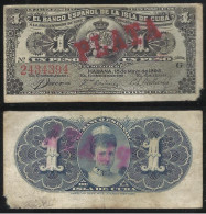 Billete De Cuba Banco De España  1 Peso 1896  BC - Cuba