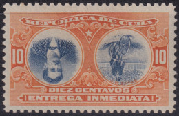 1910-233 CUBA REPUBLICA 1910 10c MH JUAN BRUNO ZAYAS CYCLE INVERTED CENTER WITH ORIGINAL GUM.  - Unused Stamps