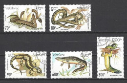 Animaux Reptiles Laos 1994 (124) Yvert N° 1134 à 1138 Oblitérés Used - Slangen
