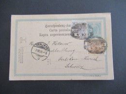 1901 Österreich / Rumänien GA 5 Heller Mit 2x ZuF Deutsch -Rum.-Ruth.) Strichstempel Jakobeny Nach Oerlikon Schweiz - Briefkaarten