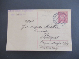 1919 Österreich GA 10 Heller Mit Großem Stempel Atzgersdorf Abs. Stempel Gemeindeamt Atzgersdorf Nach Stuttgart Gesendet - Postkarten