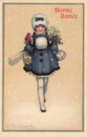 Illustrateur Illustration S Bompard Serie 906 5 Bonne Année Jeune Fille Avec Des Cadeaux - Bompard, S.