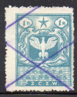 POLAND REVENUE 1919 CIVIL ADMINISTION PROVINCIAL ISSUE EASTERN TERRITORY 1R BLUE ZCZW PERF BAREFOOT # 81 - Revenue Stamps