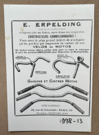 E. ERPELDING, Paris - Accessoires Cycles - 15x10 Cm (REPRO PHOTO! Zie Beschrijving, Voir Description, See Description)! - Cyclisme