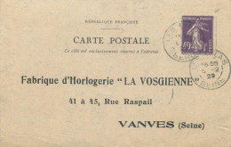 HAUTS DE SEINE  VANVES  ( Carte Publicitaire )  LA VOSGIENNE  " Fabrique Horlogerie " Avenue Raspail - Vanves