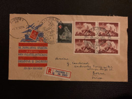 LR Pour La SUISSE TP 3 BLOC De 4 + CROIX-ROUGE 0,50 OBL.23 IX 1950 ZAGREB - Cartas & Documentos