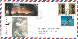 Lettre Tahiti "Case Au Tuamotu", Adressée En Australie, Au Verso  Plage De Sable Blanc De Tahiti - Storia Postale