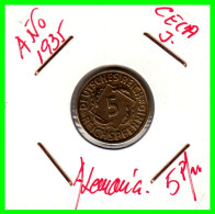 GERMANY REPÚBLICA DE WEIMAR 5 PFENNIG DE PENSIÓN ( 1935 CECA-J ) MONEDA DEL AÑO 1923-1936 (RENTENPFENNIG KM # 32 - 5 Renten- & 5 Reichspfennig