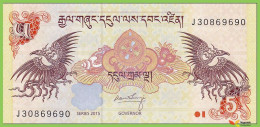 Voyo BHUTAN 5 Ngultrum 2015 P28c UNC Birds Prefix J - Bhutan