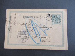 Österreich 1901 Ganzsache 5 Heller Mit Stempel Ra2 Hallein Nach Konstanz Baden Mit Ank. Stempel - Briefkaarten