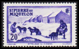 1938. SAINT-PIERRE-MIQUELON. Dog Sledge 20 C. Hinged.  (Michel 176) - JF542976 - Lettres & Documents