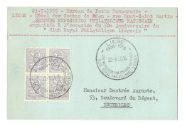 Belgique 1956 Bureau De Poste Temporaire 50 ème Anniversaire Du Club Royal Liégeois Exposition Philatelique Liége - Covers & Documents