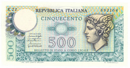 500 LIRE BIGLIETTO DI STATO MERCURIO 20/12/1976 FDS - Autres & Non Classés