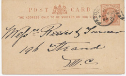GB „PADDINGTON.W / P / 12“ (LONDON) Duplex Postmark (partly Missing) On Superb QV ½d Postal Stationery Postcard, Locally - Lettres & Documents