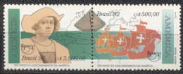 Brazil 1992- America- The 500th Anniversary Of The Discovery Of America By Columbus Pair Se-tenant - Ungebraucht