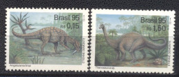 Brazil 1995- The 14th Anniv.of The Brazilian Palaeontology Society Congress, Uberaba-Dinosaurs Set (2v) - Unused Stamps