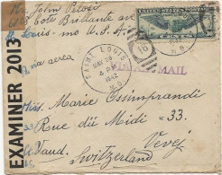 LETTRE CENSUREE DE 1942 DES ETATS UNIS POUR LA SUISSE CACHET SAINT LOUIS ET GRIFFE NUMERO 16  TP 30 CENTS TRANS ATLANTIC - Errors, Freaks & Oddities (EFOs)