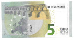 (Billets). 5 Euros 2013 Serie UD, U011B4 Signature 4 Ch. Lagarde N° UD 1237293105 UNC - 5 Euro