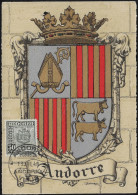 Andorre Espagnol 1948 Y&T 45 Sur Carte Maximum. Armoiries D'Andorre - Enveloppes