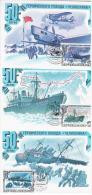 Russia USSR 1984 MC X3 Maximum Cards, Transport Ship Ships Icebreaker Steamer "Chelyuskin" Polar Arctic - Maximumkarten