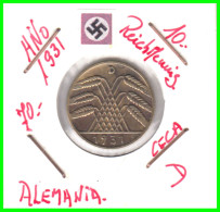 GERMANY REPÚBLICA DE WEIMAR 10 PFENNIG DE PENSIÓN ( 1931 CECA - D ) MONEDA DEL AÑO 1923-1936 (RENTENPFENNIG KM # 32 - 10 Renten- & 10 Reichspfennig