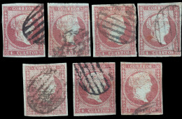 ESPAGNE - ESPAÑA - 1855 7x Ed.40 4c Rojo - Usados (fil. Lazos) - Used Stamps
