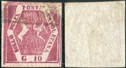 Us 1858 - Napoli - Falso Dell'epoca Usato 10 Grana Carminio Violaceo (F7a) V Tipo, Cert. L.Guido - Neapel