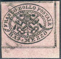 Us 1852 - Stato Pontificio - 1/2 Baj Lilla Rosa (1d), Usato Splendido E Rara Tinta, Angolo Di Foglio, Cert. Diena (5.000 - Kirchenstaaten