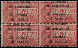 ** 1919 - Trento E Trieste - Espresso (1a) Quartina Doppia Soprastampa, Firmato A. Diena (1.200) - Trentin & Trieste