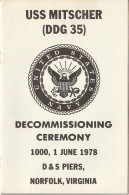 USS Mitscher (DDG 35) Decommissioning Ceremony 1978 - Broschüre 16 S. -  (68088) - Forces Armées Américaines