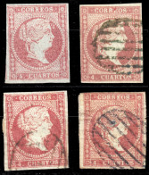 ESPAGNE - ESPAÑA - 1855 Ed.44/44A 4x 4cu Rojo - SIn Gomar O Usado (filigrana Lineas Cruzadas) - Used Stamps