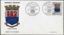 Madagascar 1965 Y&T 392A Sur Enveloppe 1er Jour. Armoiries De Diego-Suarez. Voilier - Enveloppes