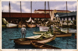 PC BAHAMAS CARIBBEAN NASSAU CITY MARKET FISHING BOATS Vintage Postcard (b52227) - Bahamas