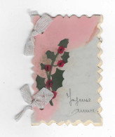 JOLIE PETITE CARTE DEPLIANTE JOYEUSE ANNEE, BRANCHE DE HOUX, Format Environ 5,2 Cm Sur 8,2 Cm - New Year