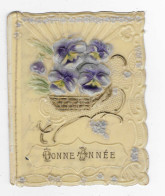 PETITE CARTE DEPLIANTE BONNE ANNEE, FLEURS, PREMIERE PARTIE EN CELLULOID, Format Environ 8,2 Cm Sur 10,3 Cm - New Year