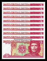 Cuba Lot Bundle 10 Banknotes 3 Pesos Che Guevara 2005 Pick 127b Sc Unc - Cuba