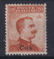 ITALY COLONIE EGEO, COO, 20 CENT MH CENTRATO, 1917 PERFETTE CONDIZIONI,GOMMA ORIGINALE LIEVE TRACCIA LINGUELLA - Egeo (Coo)