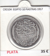 CR3104 MONEDA EGIPTO 10 PIASTRAS 1917 MBC PLATA - Andere - Afrika