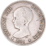 Monnaie, Espagne, Alfonso XIII, Peseta, 1891, Madrid, TTB, Argent, KM:691 - Erstausgaben