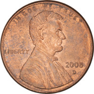 Monnaie, États-Unis, Lincoln Cent, Cent, 2008, U.S. Mint, Denver, TTB+, Copper - 1959-…: Lincoln, Memorial Reverse