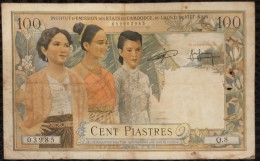 Indochina Indochine Vietnam Viet Nam Laos Cambodia 100 Piastres VF Banknote Note / Billet 1954 - Pick # 97 / 02 Photo - Indochine