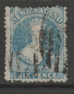 CLASSIC NEW ZEALAND 6d BLUE CHALON WATERMARK STAR P12.5 - Used Stamps