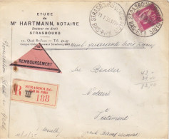 Lettre Contre Remboursement "Notaire" Obl. Strasbourg Le 11 I 35 Sur 1f75 Paix N° 289 (tarif Du 18/7/32) Pour Vatimont - 1932-39 Paix