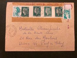 LETTRE TP M DE CHEFFER 0,30 X 4 DECOUPES D'ENTIER POSTAL + LIBERTE 0,20 + SABINE 0,20 OBL.3-3 1983 43 CRAPONNE SUR ARZUN - 1967-1970 Marianne De Cheffer